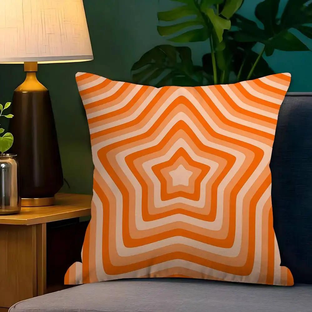 

Orange Star Striped Pattern Cushion Cover Pillow Cover Decor Pillowcase Printed Cushion Case For Couch