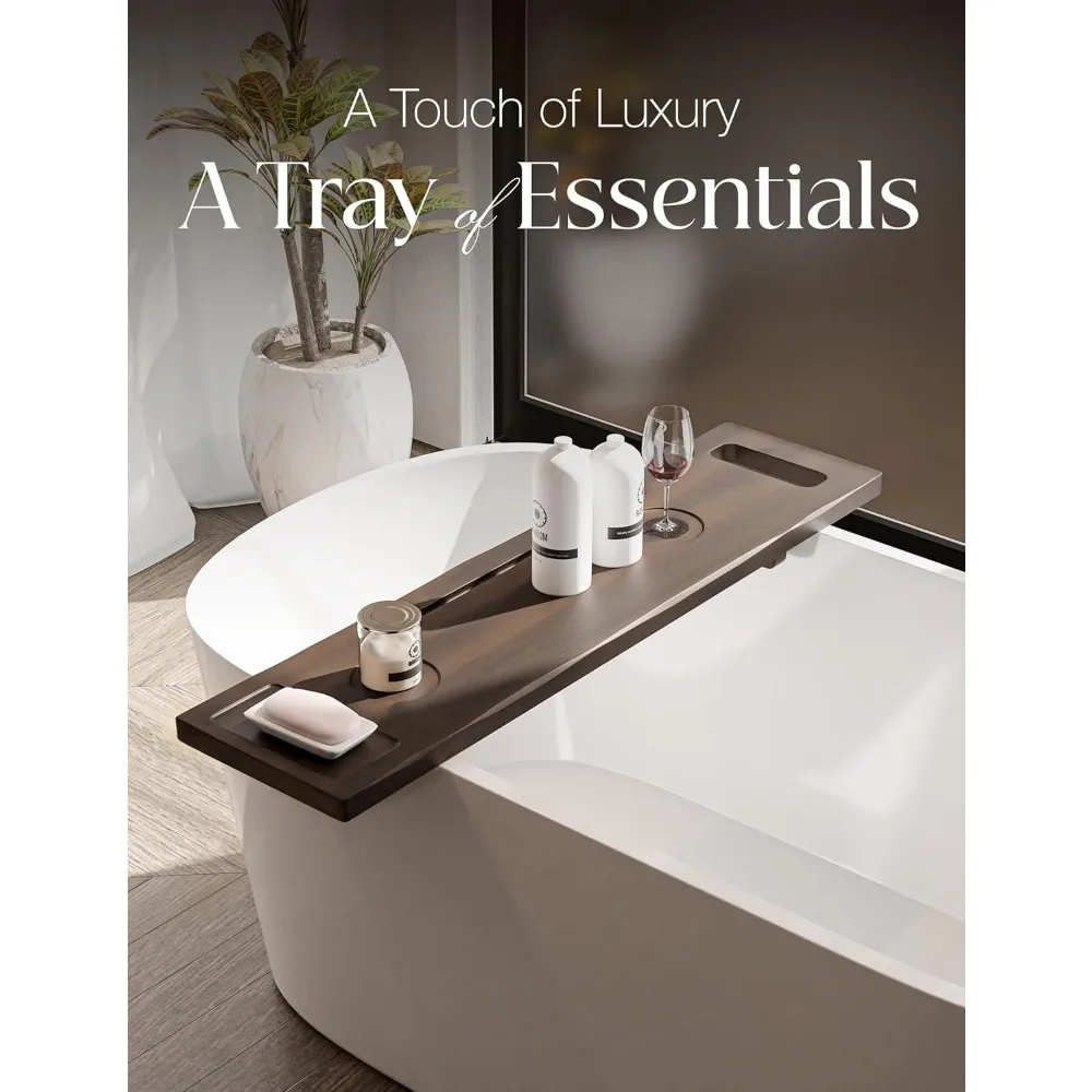 صينية حوض استحمام خشبية قابلة للتعديل مع حاملات للهاتف وزجاج النبيذ - علبة سبا مقاس 39 × 9.75 بوصة لأحواض قائمة بذاتها #5