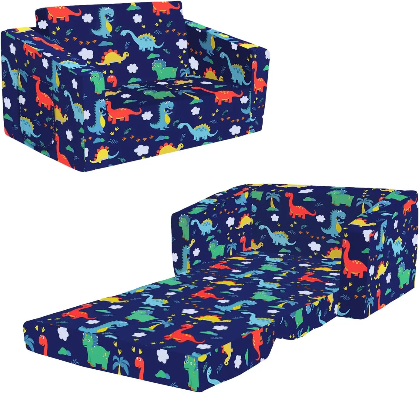 

Foldable Kids Sofa Bed Convertible to Lounger, Dinosaur Design for Toddler Boy, Comfy Playroom Chair