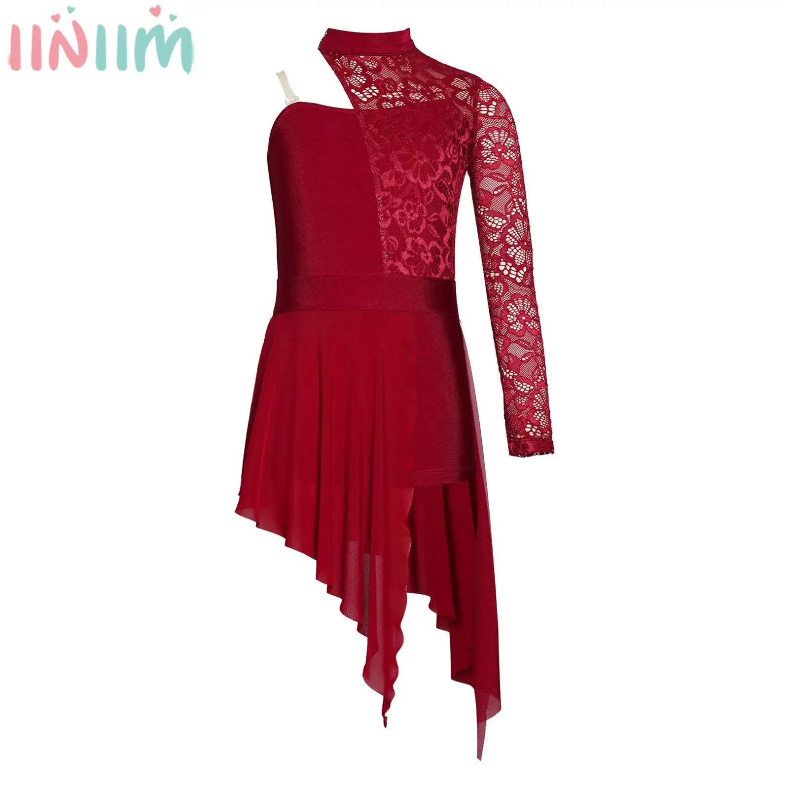 Teen Girls Floral Lace Bodice Lyrical Dance Leotard Dress Figure Skating Ballet Gymnastics Latin Cha-cha Performance Clothes