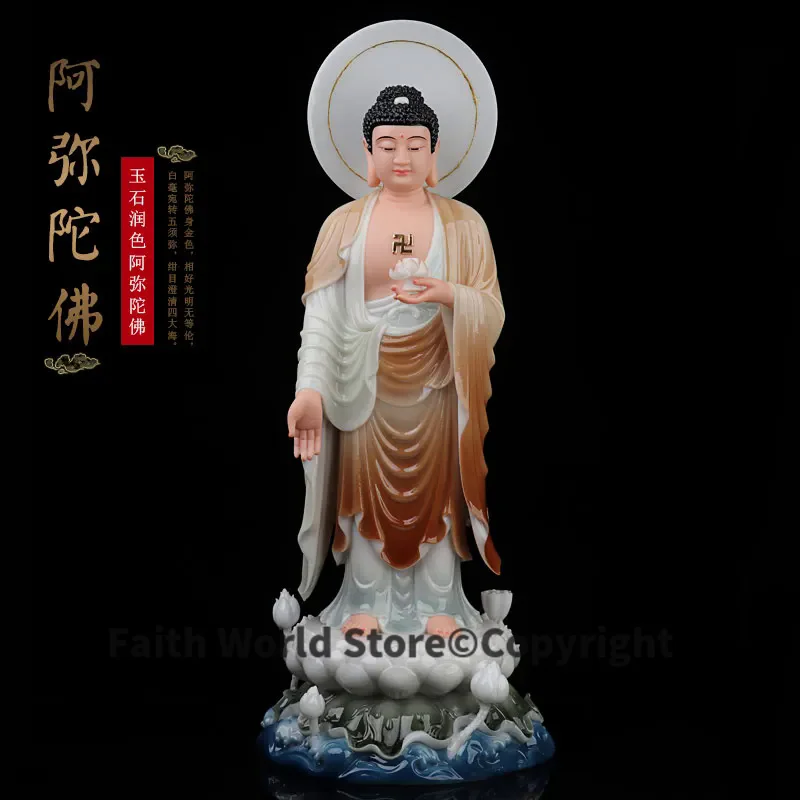 

53cm large Asia home altar shop Worship high grade Sakyamuni Amitayus jade BUDDHA efficacious Talisman buddha family statue