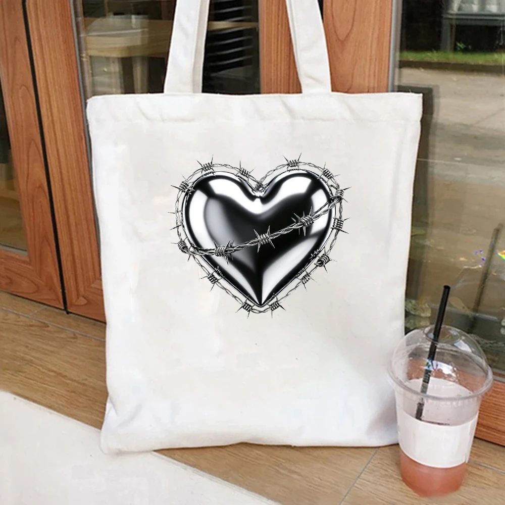 

Barbed Wire Heart Canvas Tote Bag Gothic Style Shoulder Bag
