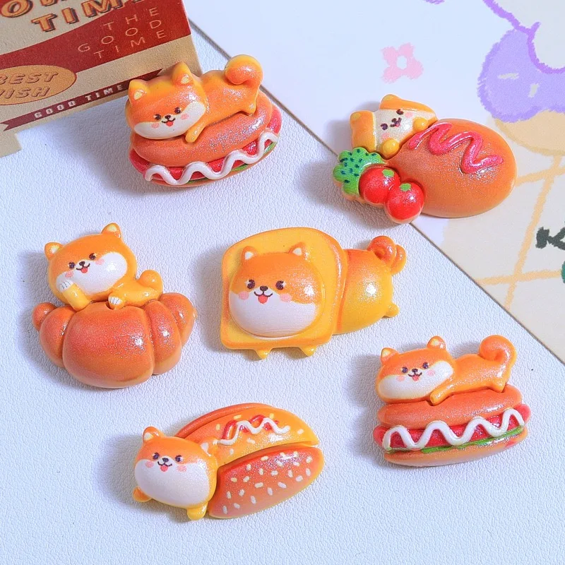 Cute Puppy Bread Resin Cartoon Foods Cabochon 10pcs Flatback for DIY Decoration Accessories Wholesale Ornament Bulk Supplier