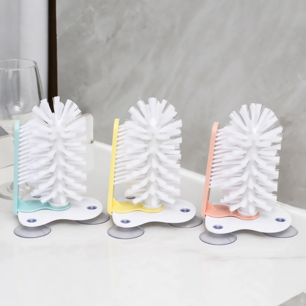 Wall Mounted Cup Washer Brush Strong Suction Kitchen Cleaning Tool For Glass Mugs Bottles Efficient Scrubber