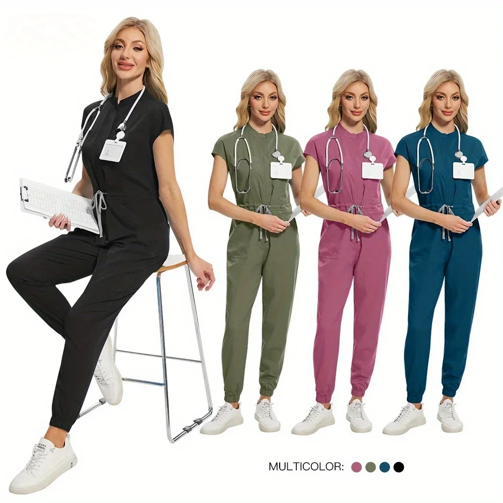 Unisex Stretch Jumpsuit Comfortable Workwear for Animal Clinics with Side Pockets