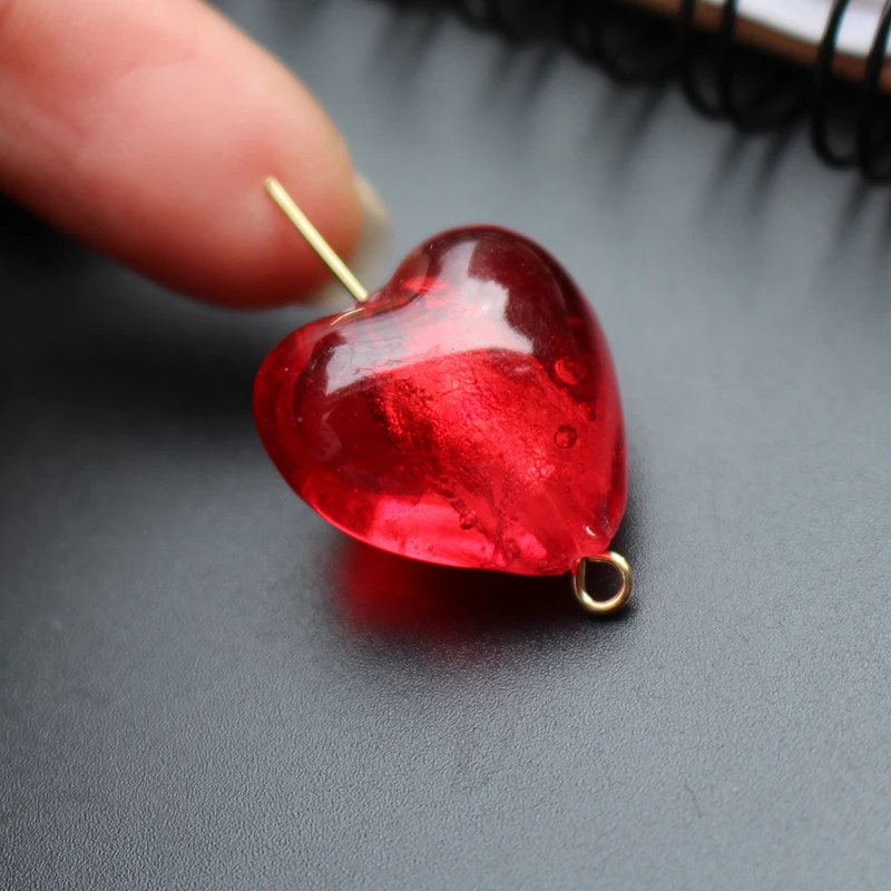 10Pcs 20mm Handmade Lampwork Glass beads Red Heart Loose Beads Foil Beads for jewelry Bracelet Necklace Earring Craft DIY Acces