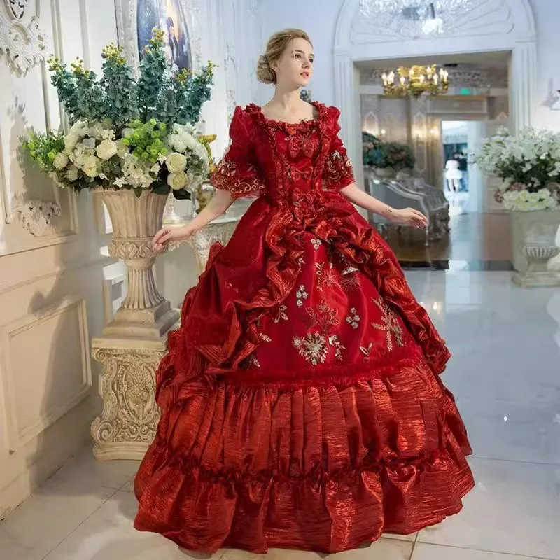 European Court Costume Ladies Performance Costume Queen British Costume Performance Drama Classical Event Burgundy Dress 시상식 드레스