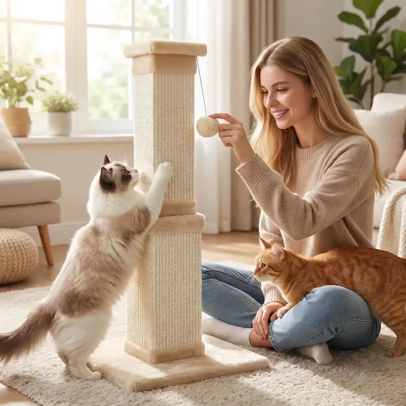 New Arrival Eco-friendly Modern Sisal Beige Cat Scratcher Customized Brand Logo Indoor Cat Tree Sofa Protector All Carton