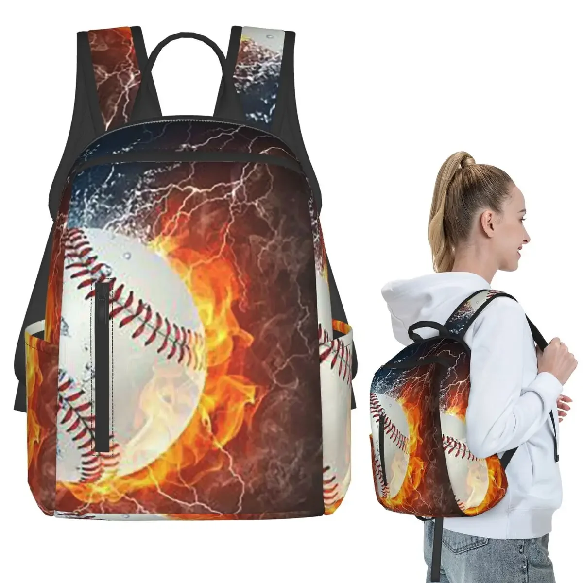Baseball In The Fire And Water Backpack Student BookBag Kids School Bag Computer Shoulder Bags Boys Girls