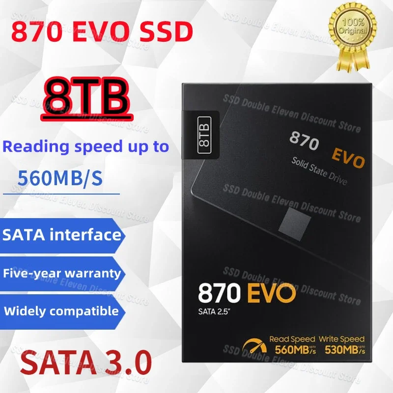 

2024 New 870 EVO 1TB 2TB 4TB 8TB Internal Solid State Drive 2.5 Inches SSD SATA 3.0 Hard Disk for Laptop Desktop MLC PC PS4 PS5