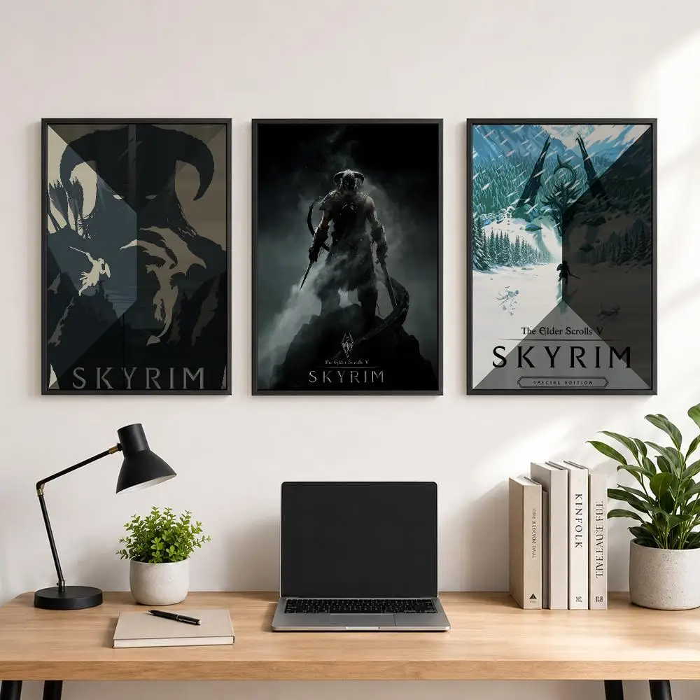 Game T-The E-Elder S-Scrolls V S-Skyrim Poster Poster Large Unframed Wall Art Modern Minimalist Decor Print for Living Room Home