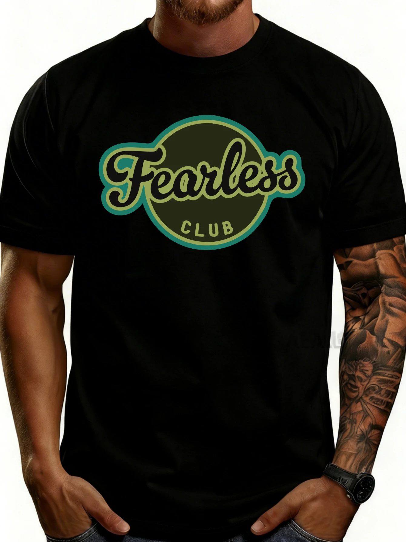 Men's Plain Graphic T-Shirt - Breathable, Soft, Lightweight - Fearless Club Logo Design - Retro Fun Graphic Casual Short Sleeve Summer Top, a Great Gift for Him