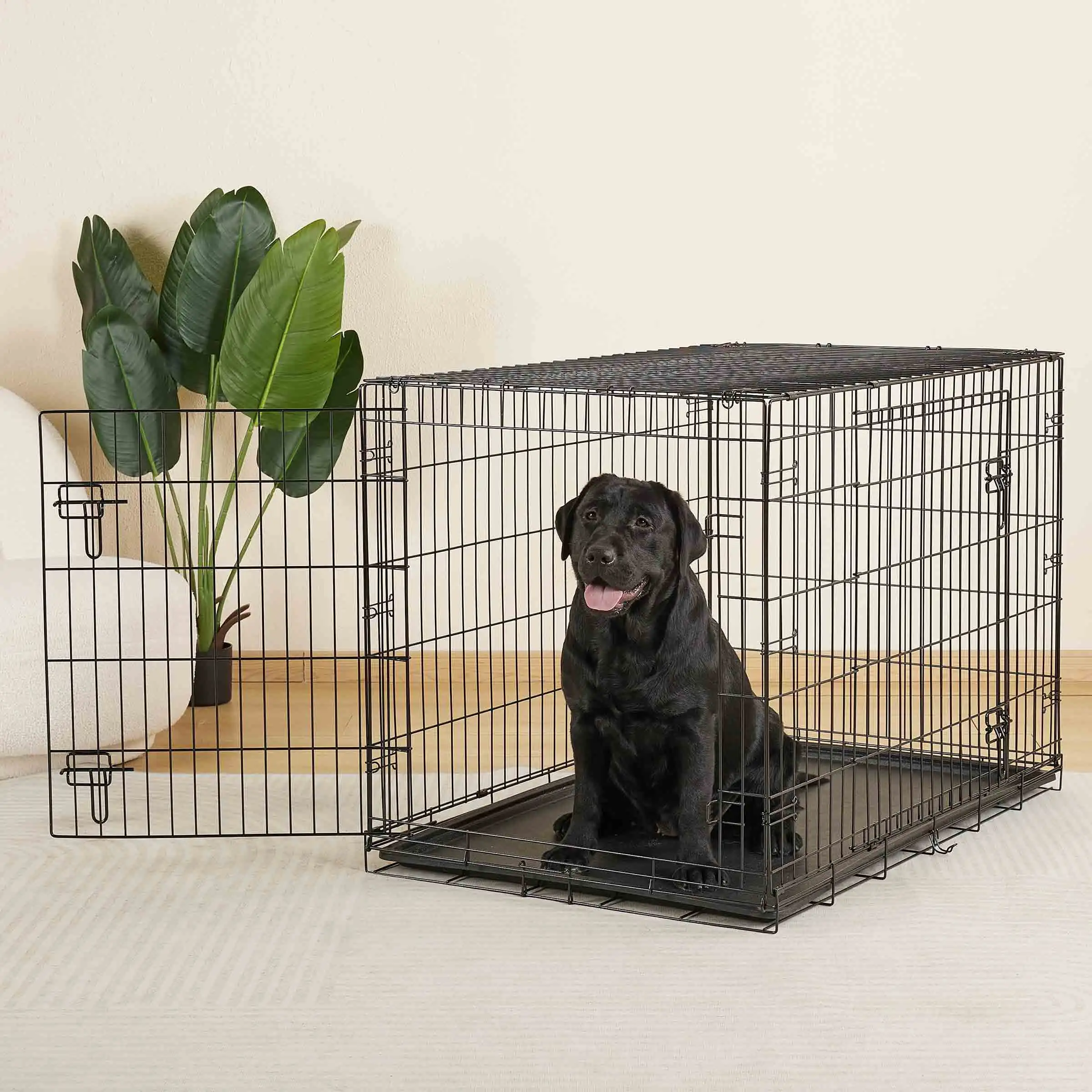 

Vibrant Life Double Door Metal Wire Dog Crate with Leak-Proof Pan and Divider，42 inch