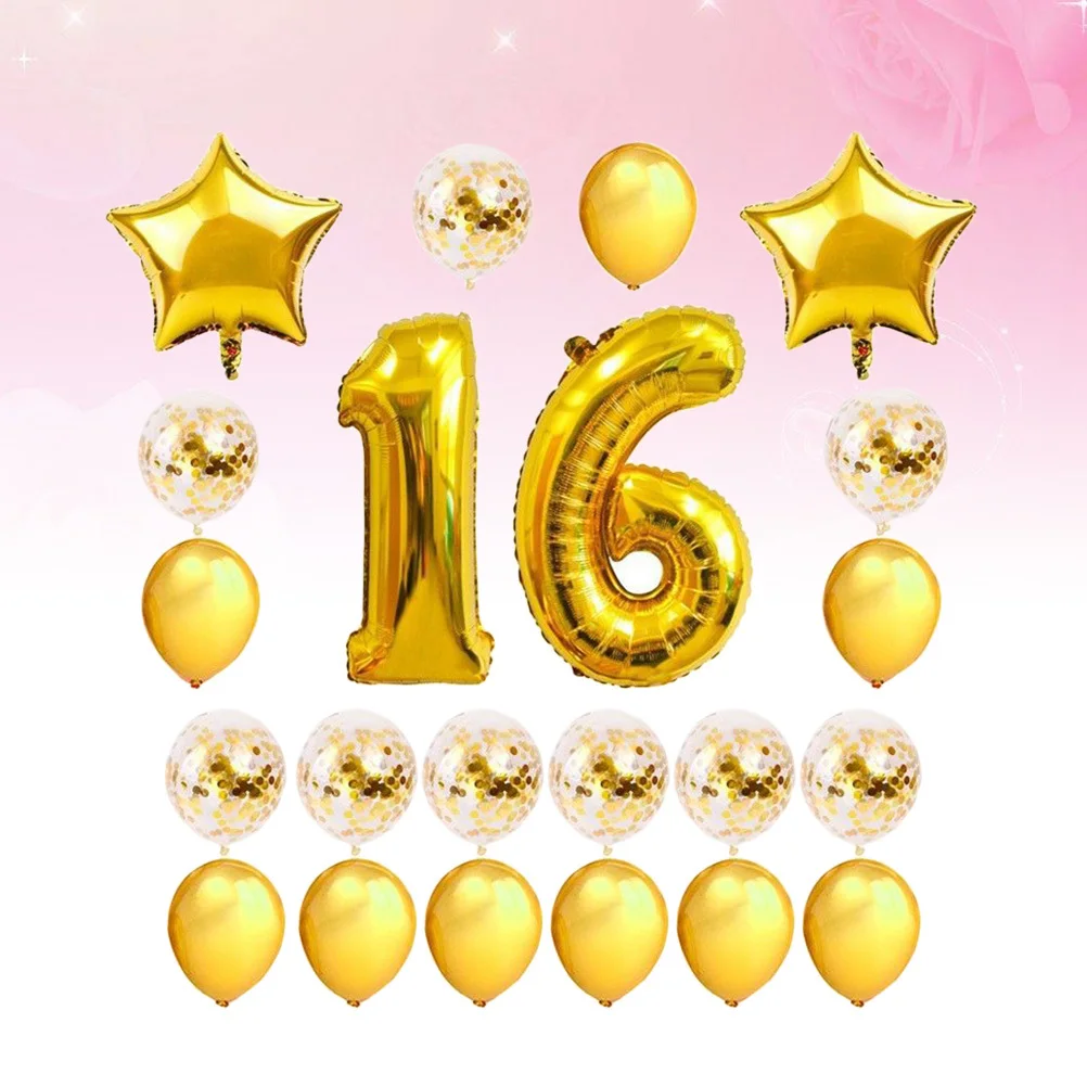 

24Pcs 16 Years Old Birthday Balloons Set Natural Latex Aluminum Film Sequins Decorative Balloons for Birthday Party