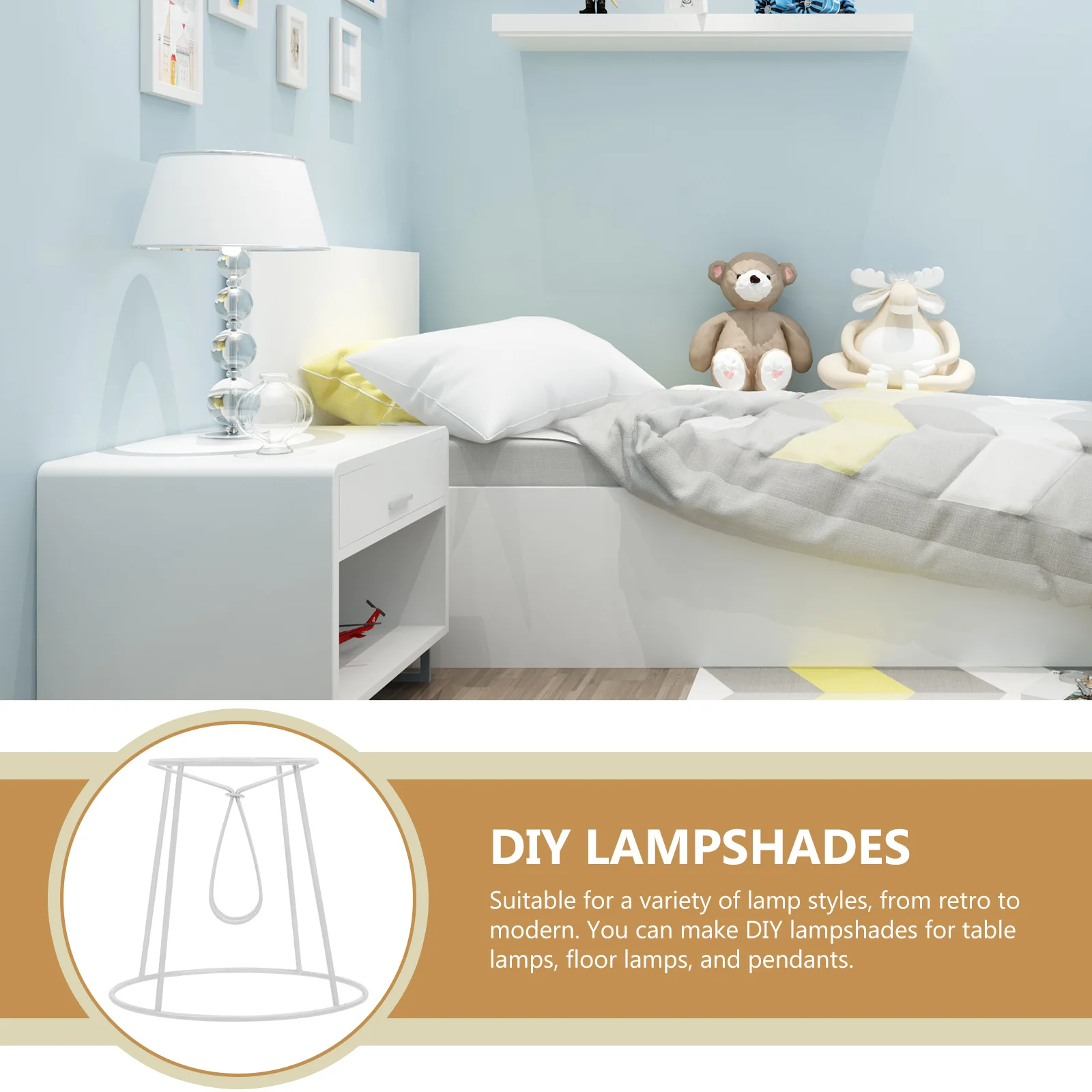 

2Pcs Lampshade Frame Iron Bracket for Table Floor Pendant Lamps White Simple Durable Easy Installation Retro Modern Style