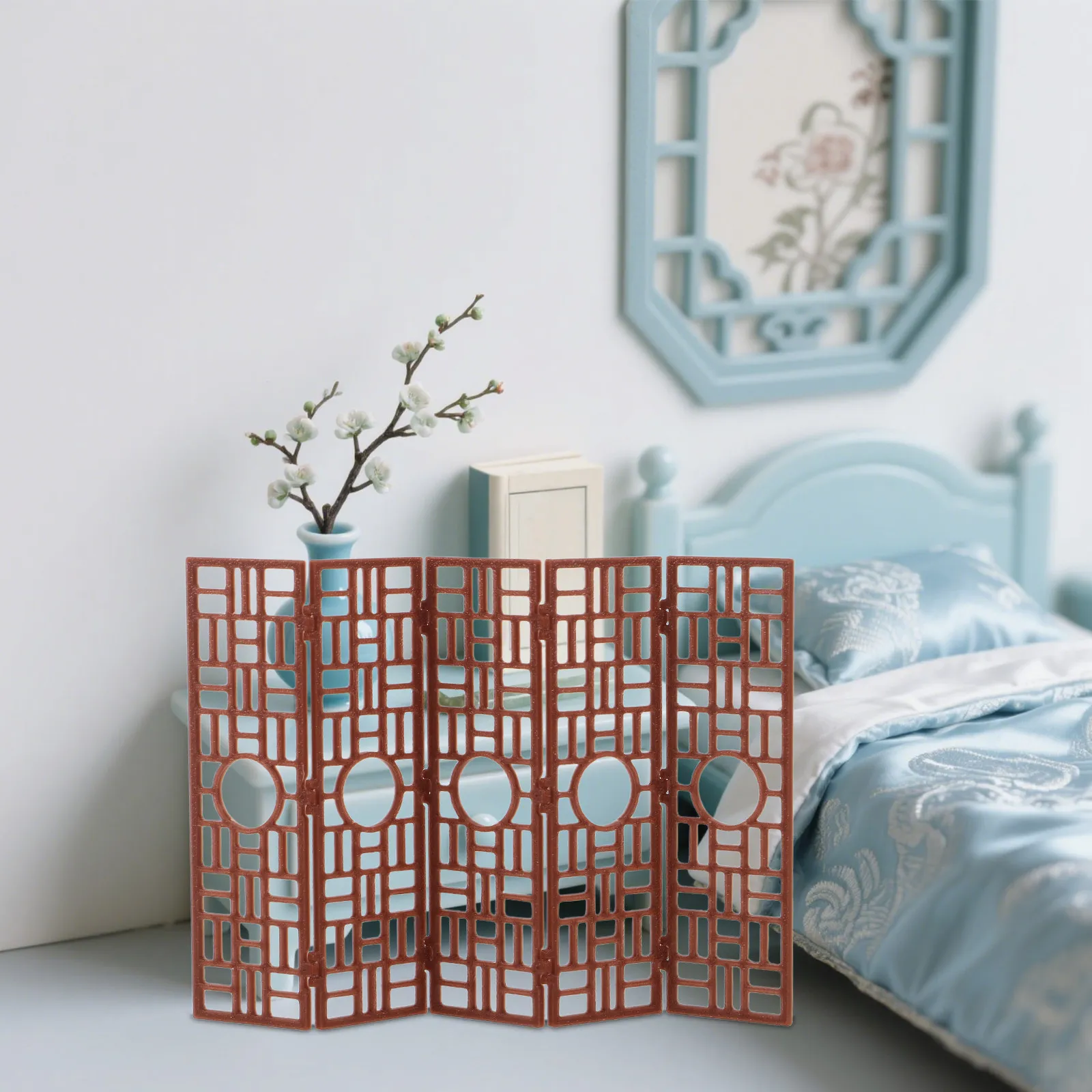 

1pcs Mini Chinese Folding Screen 1:20 Scale Plastic Miniature Room Divider For Dollhouse Living Room Kitchen Bedroom Tabletop