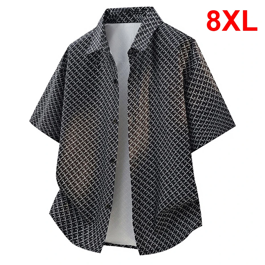 

Летние рубашки-карго для мужчин, размер 8XL, большие размеры, с коротким рукавом, модные повседневные рубашки с принтом, мужские летние топы, большие размеры 8XL