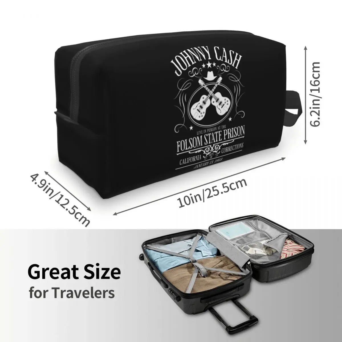 Johnny Cash Live At Folsom State Prison Jan 13 1968 Makeup Bag Cosmetic Storage Dopp Kit Toiletry Cosmetic Bag for Women Beauty