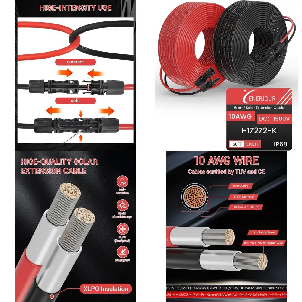 

10AWG Solar Extension Cable 60FT, Solar Panel Wire, 10 Gauge Tinned Copper PV Wire with Waterproof Female and Male Connector for