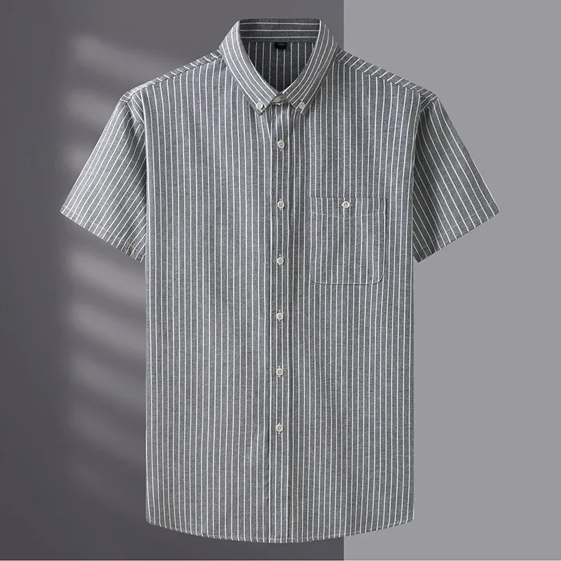 Men's Plus Size Striped Shirts 60KG-175KG Short Sleeves Tees Oversized Loose Shirt Male Business Shirt Big Tops Summer Clothing