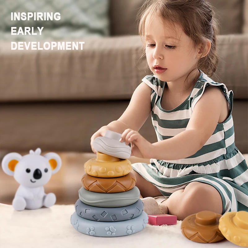 Décennie s de construction en silicone pour bébés, jouets Montessori pour bébés, empileur à presser, jouets de dentition, jouet d'apprentissage précoce, tout-petits, garçons, filles