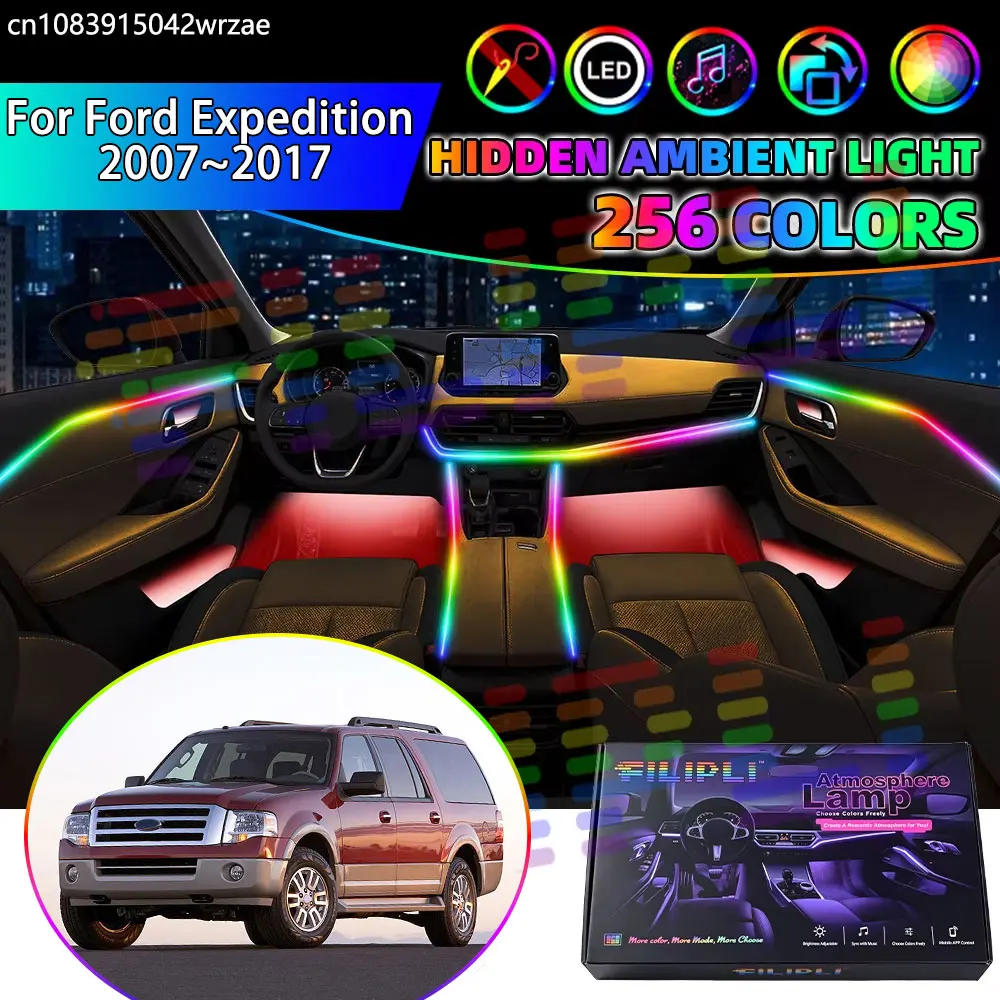 For Ford Expedition 2007~2017 MK3 U324 2008 RGB Car Interior Ambient Lights Strips Breathing Lighting Kit App Control LED strips