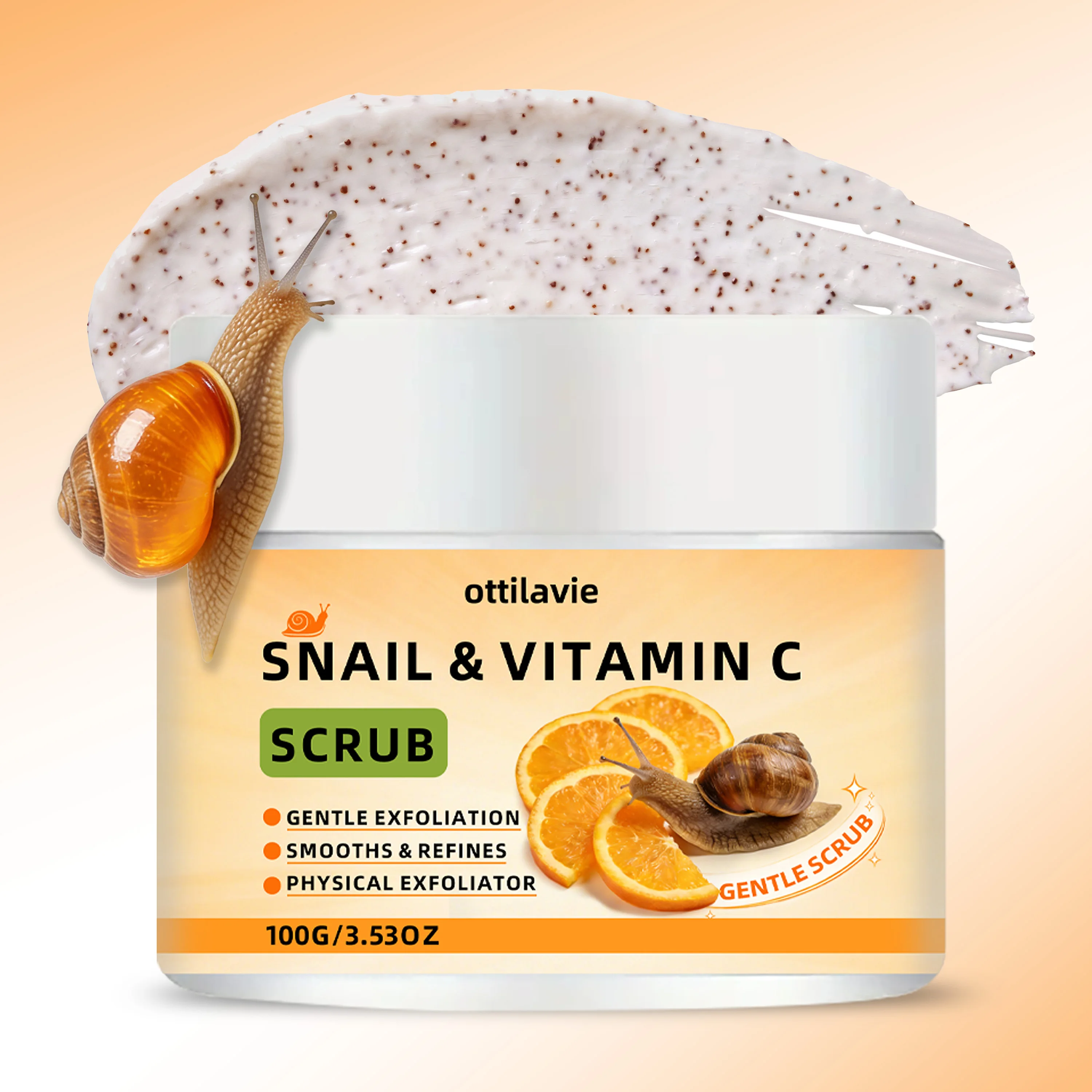 Ottilavie Snail Vitamin C Scrub: Gently Exfoliates & Deeply Cleanses. For All Skin Types, Day or Night. (Unisex)