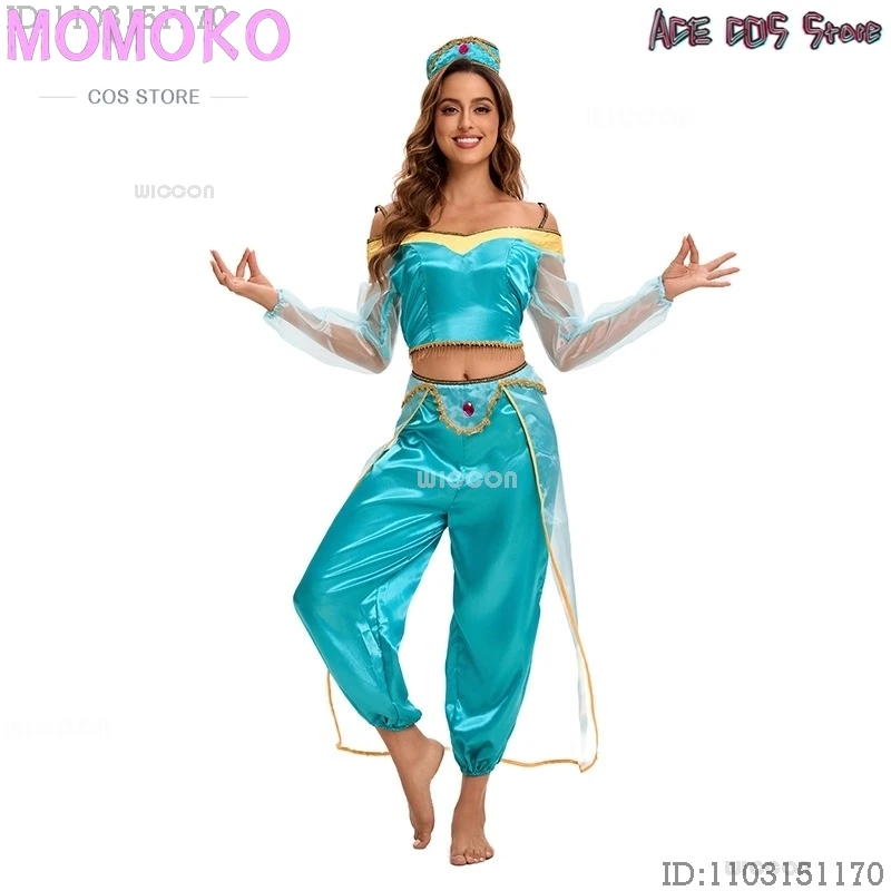 1000 ليلة أنيمي فيلم الأميرة حكاية شعر مستعار تأثيري Jasmi زي الملابس العربية الرقص هالوين حفلة تنكرية النساء لعب الأدوار