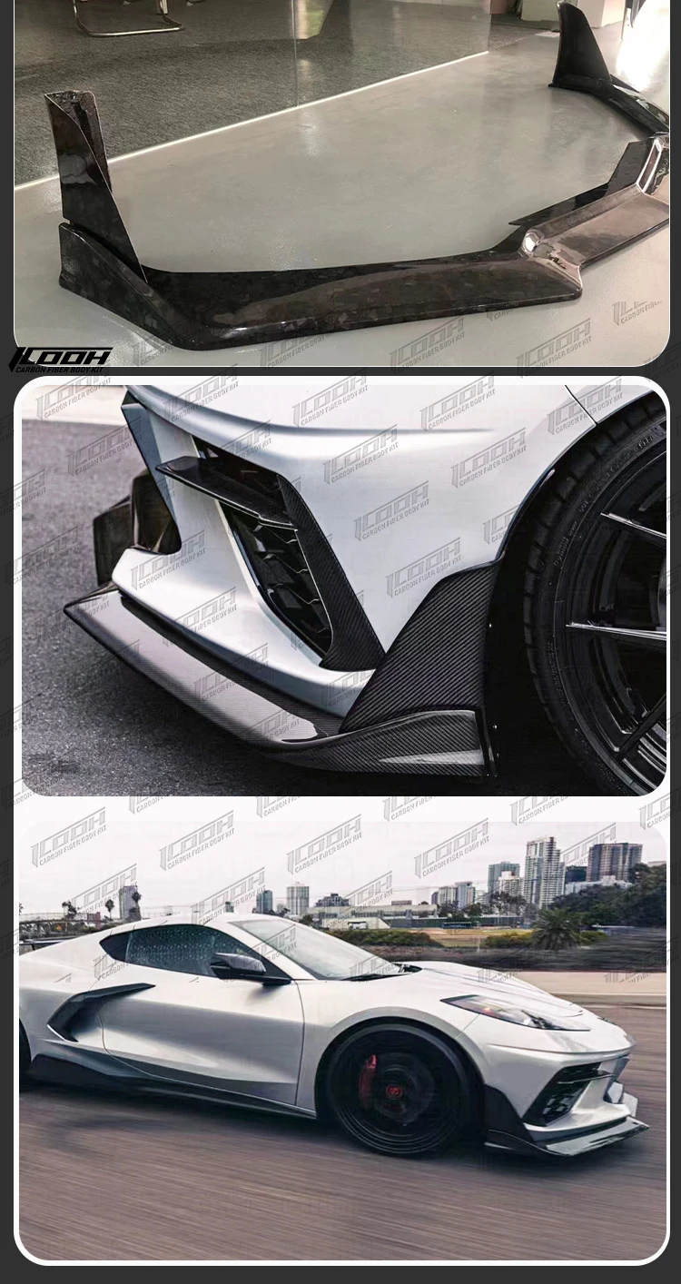ICOOH Racing ZR1 ZTK Style Dry Carbon Fiber Body Kit With Front Diffuser Lip Fit for Chevrolet Chevy Corvette C8 2020+