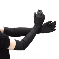 Guantes largos de satén elásticos para mujer, manoplas clásicas negras a la moda, con dedos, Flapper para banquete de boda, accesorios de conducción