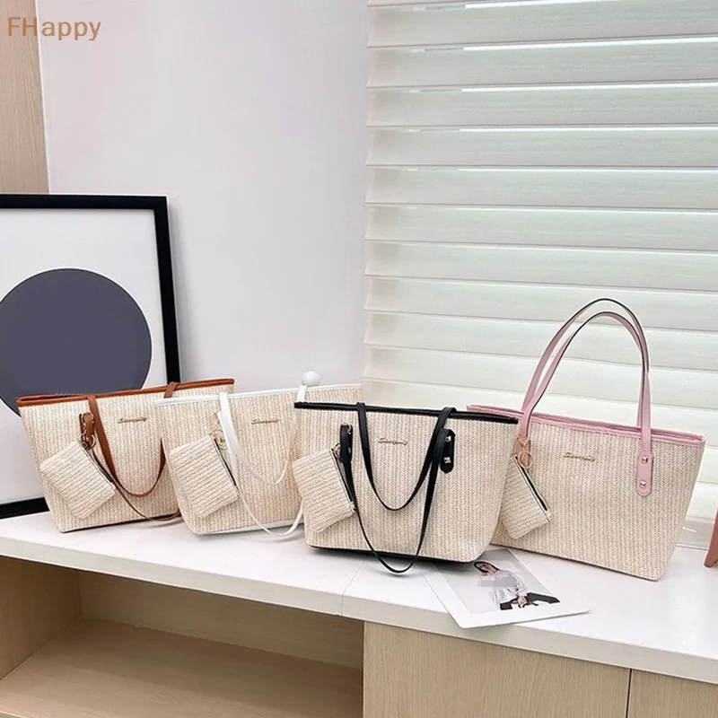 

Women's Oversized Tote Bag Vintage Commuter Shoulder BagWeaving Tote Bag Work Bag With Paired With A Mini Wallet