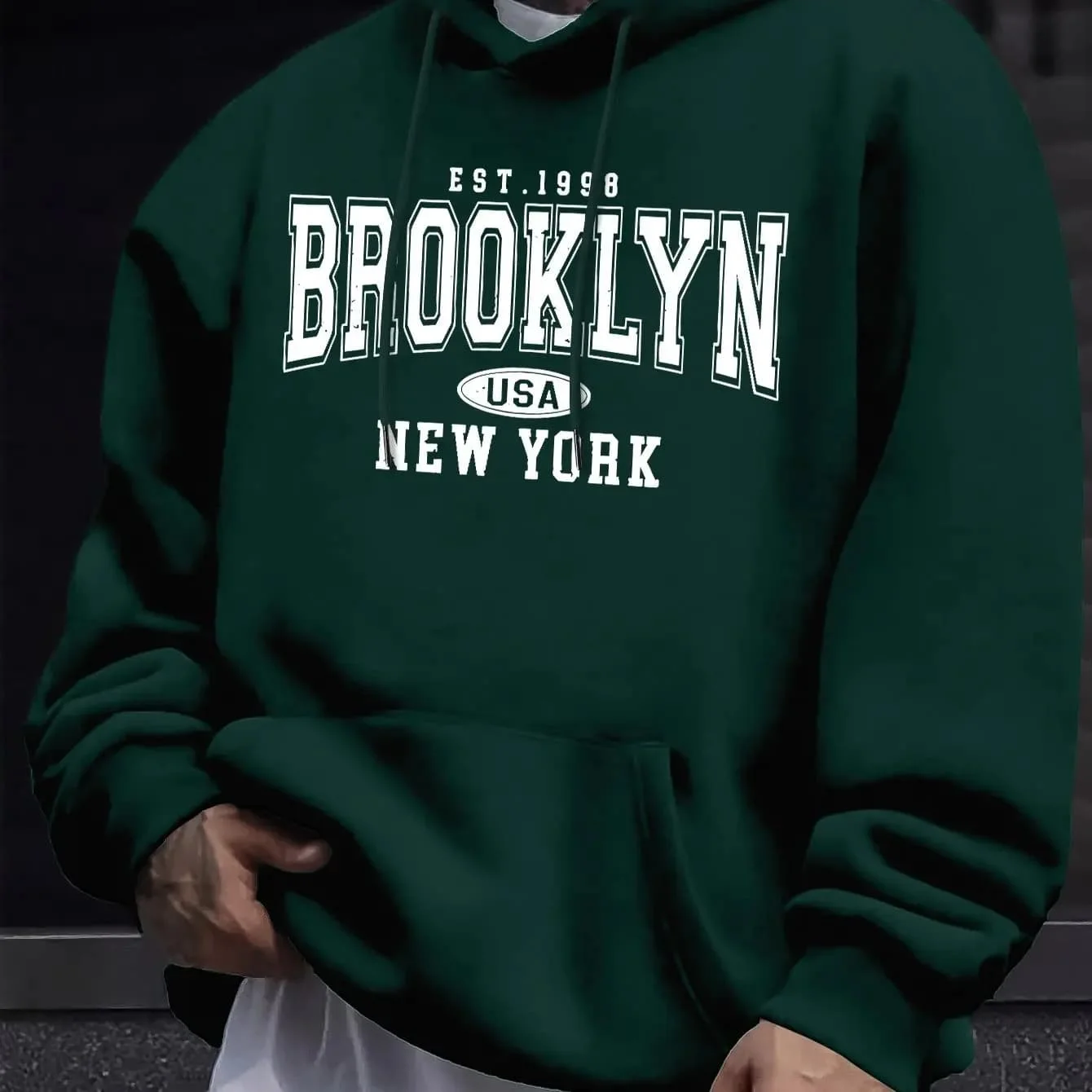 Best-selling Men's Oversized Long-Sleeved Hooded Jacket for Autumn-Winter. Brooklyn New York Letter-Printed Couple Hoodie