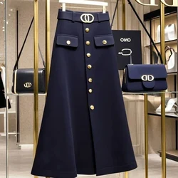 Ladies Winter 2024 New Temperament All-match Trend A-line Skirt Autumn Solid Color Simplicity Office Lady Slim High Waist Skirt