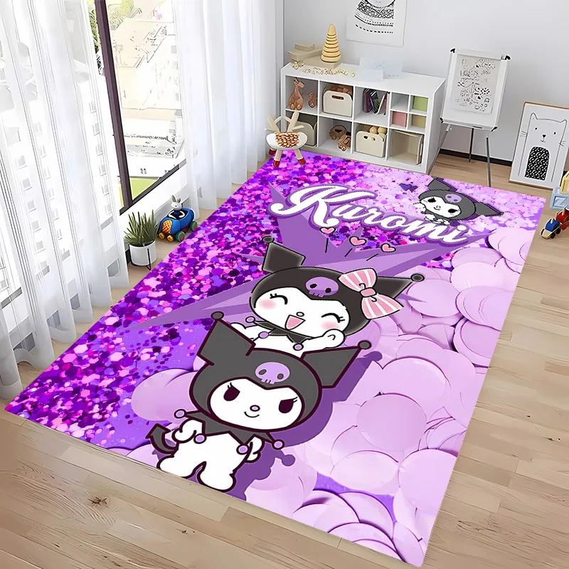 3D Funny Sanrio Kuromi Cartoon Carpet for Living Room Bedroom Hallway Long Strip Anti-slip Soft Rug Sofa Doormat Home Decor Mat