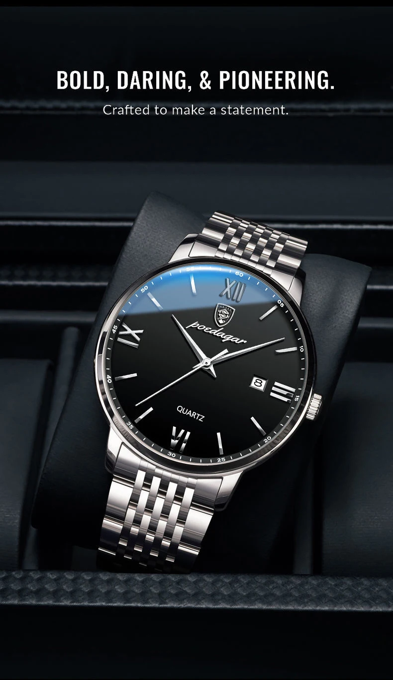 POEDAGAR Luxus Sport herren Armbanduhr Edelstahl Wasserdicht Datum Mann Uhr Hohe Qualität Casual Mode Quarz Männer Uhren – Detail 4