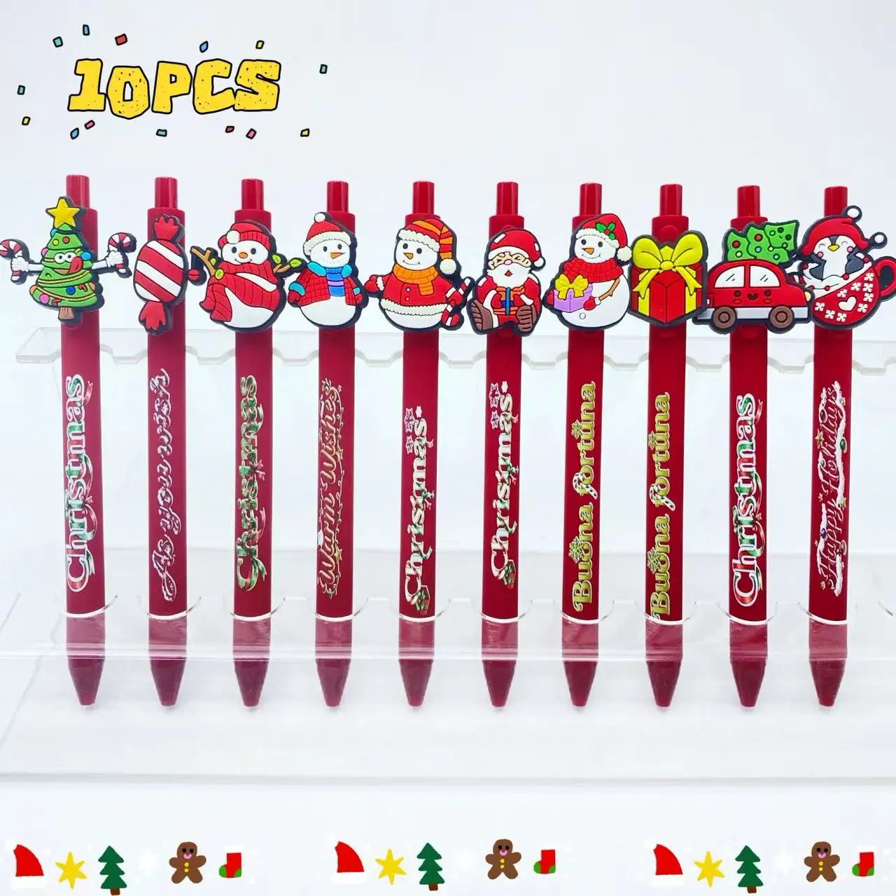

Christmas Party Set 10pcs round Ballpoint Pens Student Writing Pens Christmas Gift Pens