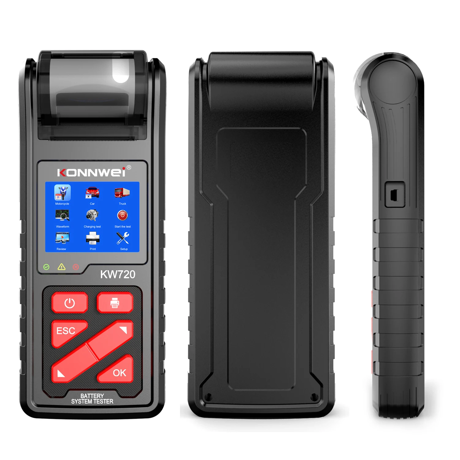 KONNWEI KW720 Car Battery Tester Built-in Printer 2000mAh 2V/6V/12V/24V/30V Automotive Battery Analyzer for Motorcycle Car Truck