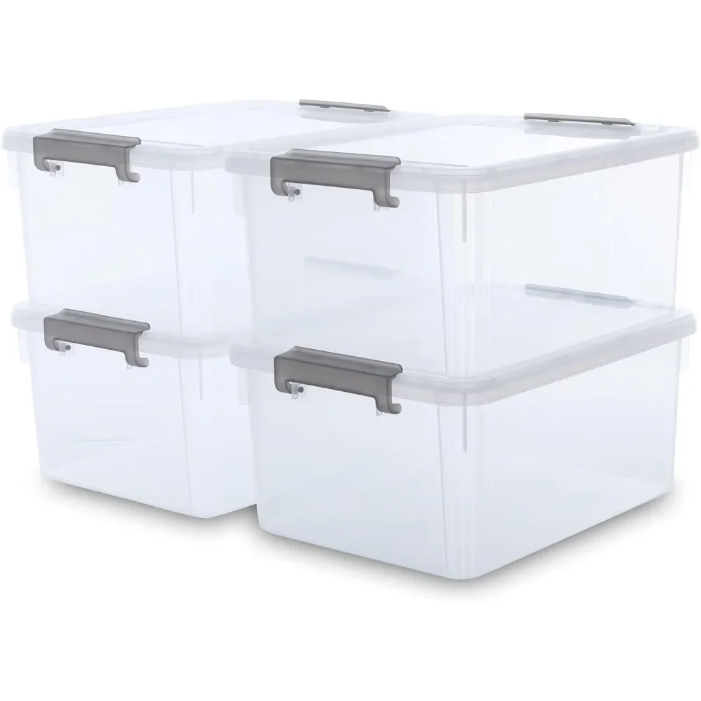 

17 QT Plastic Storage Bins with Latching Lids Stackable Storage Containers for Organizing Large Clear Storage Box for Garage