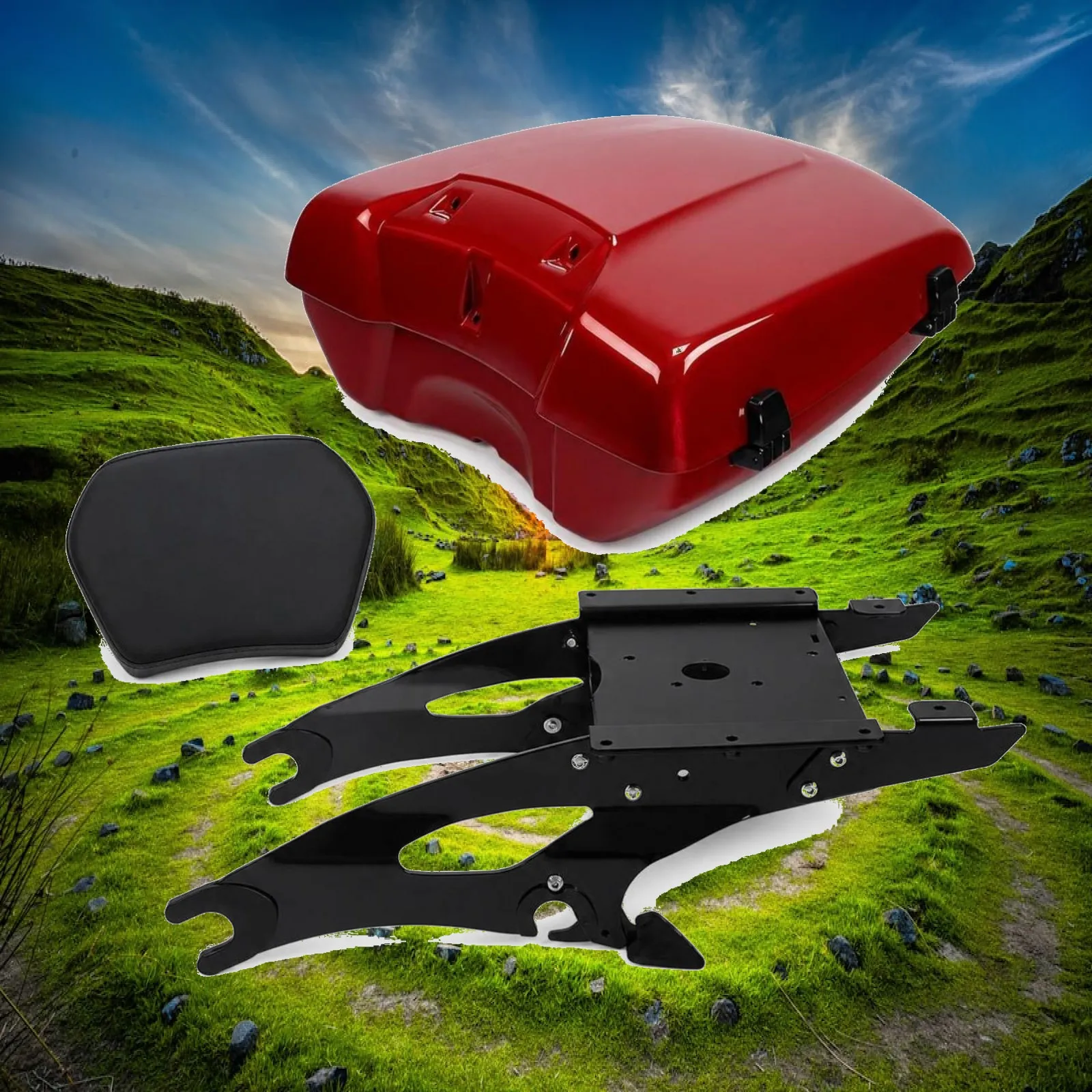 Motorcycle Rear Trunk with Backrest Cushioned Motorcycle Trunk with Backrest Luggage Lockable Sturdy for Motorcyclists