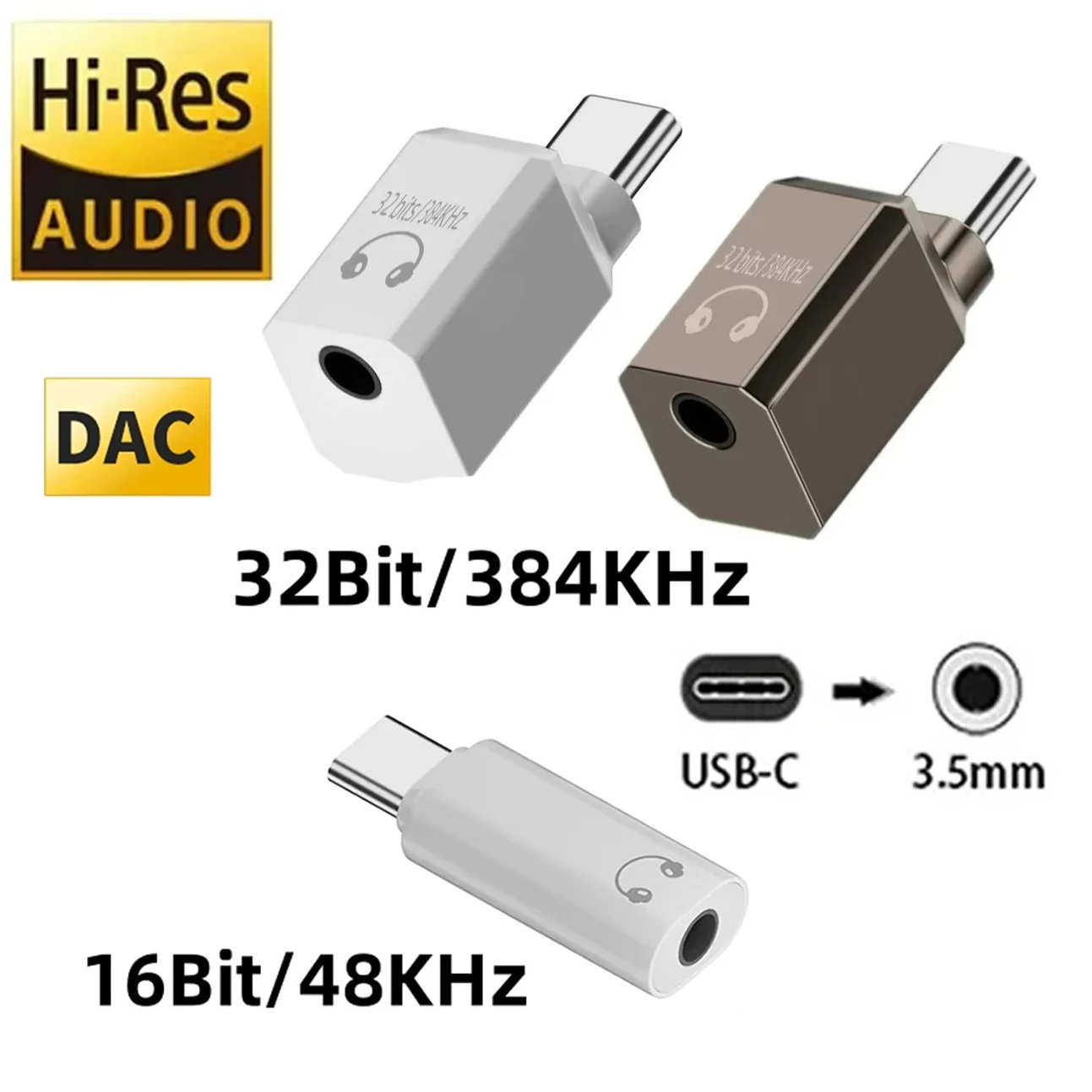 

USB C Headphone Adapter 32Bit/384KHz Hi-Res DAC Aux Audio Dongle Type-C to 3.5mm Jack for Phone16/15Pro Pixel 6 5 Samsung S24 23