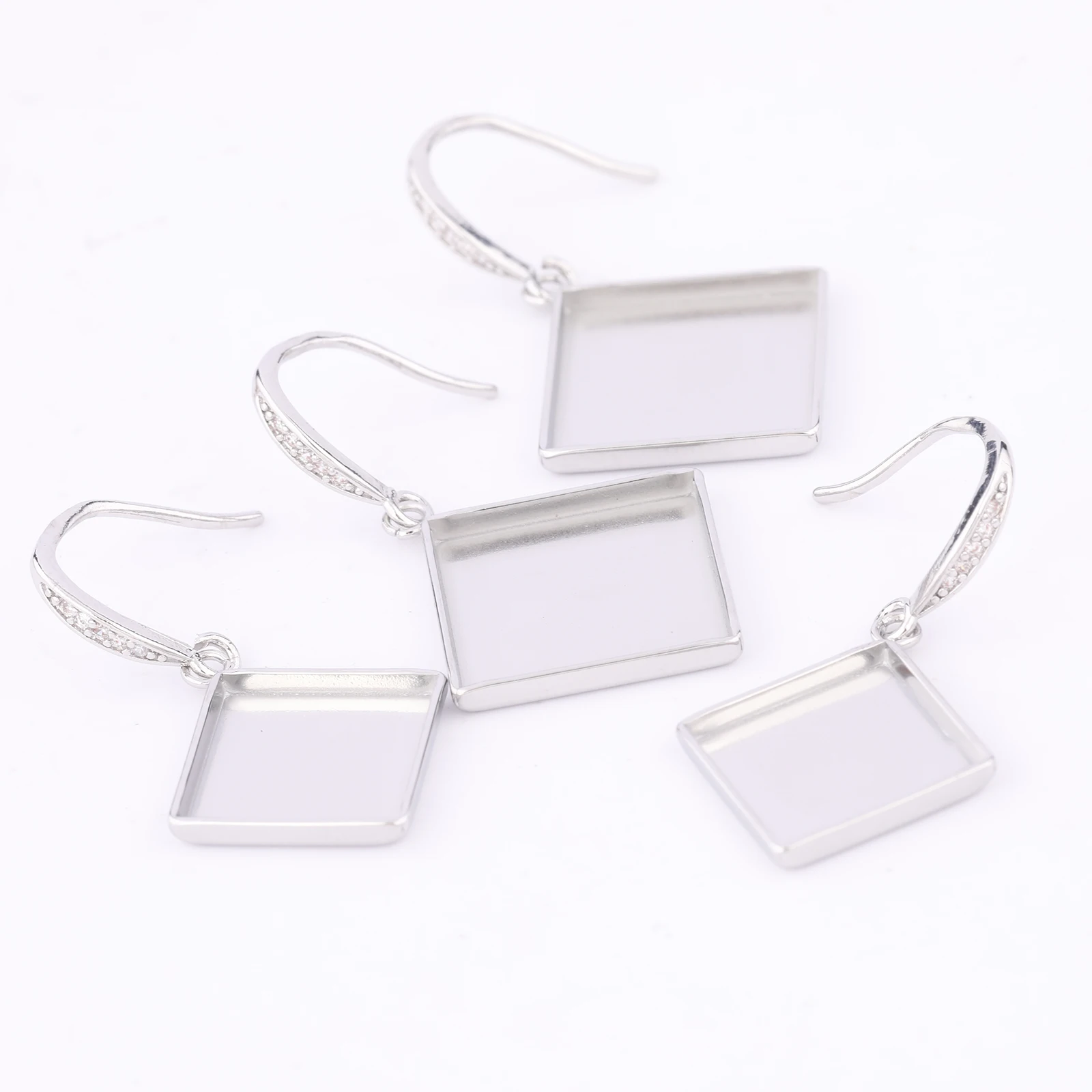 10pcs Zircon Stone Earring Wire Hooks Findings Fit 12mm 15mm Square Cabochon Earring Base Setting Blanks Stainless Steel Diy image 6