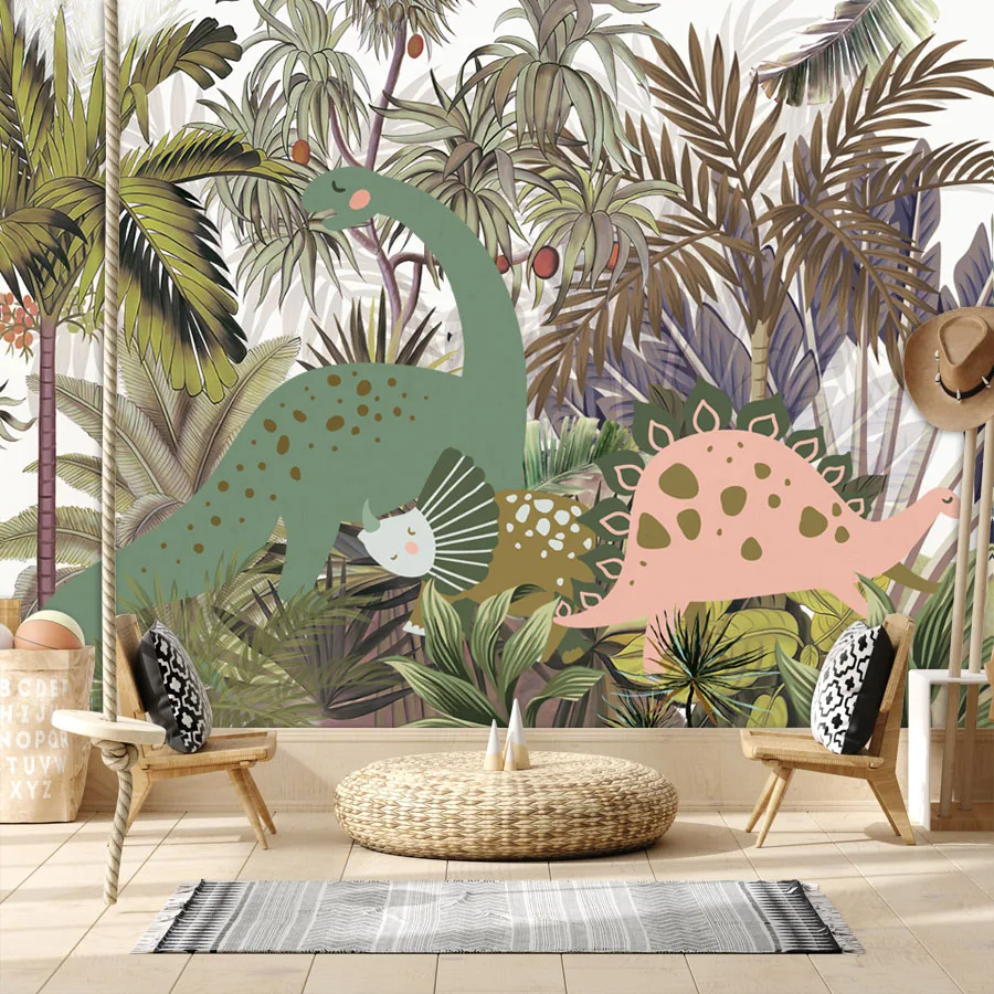 Custom Jungle Forest Wall Papers Home Decor Peel and Stick Wallpaper for Living Room Walls Kids Baby Dinosaur Renovation Mural