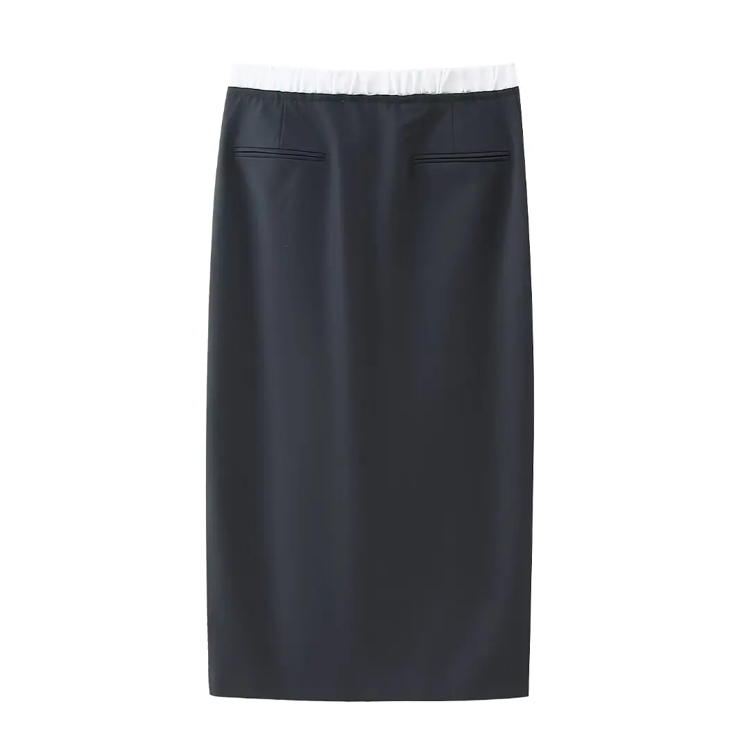 

ZBZA Women's Faion Street Sle Midi Skirt Versatile Patchwork Flat Angle Underwear Details Polyester Fiber 542740 88