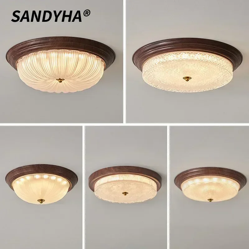SANDYHA Vintage Glass Pattern Iron LED Hanging Ceiling Light Stylish Modern Home Decor for Living Room Bedroom Dining Room
