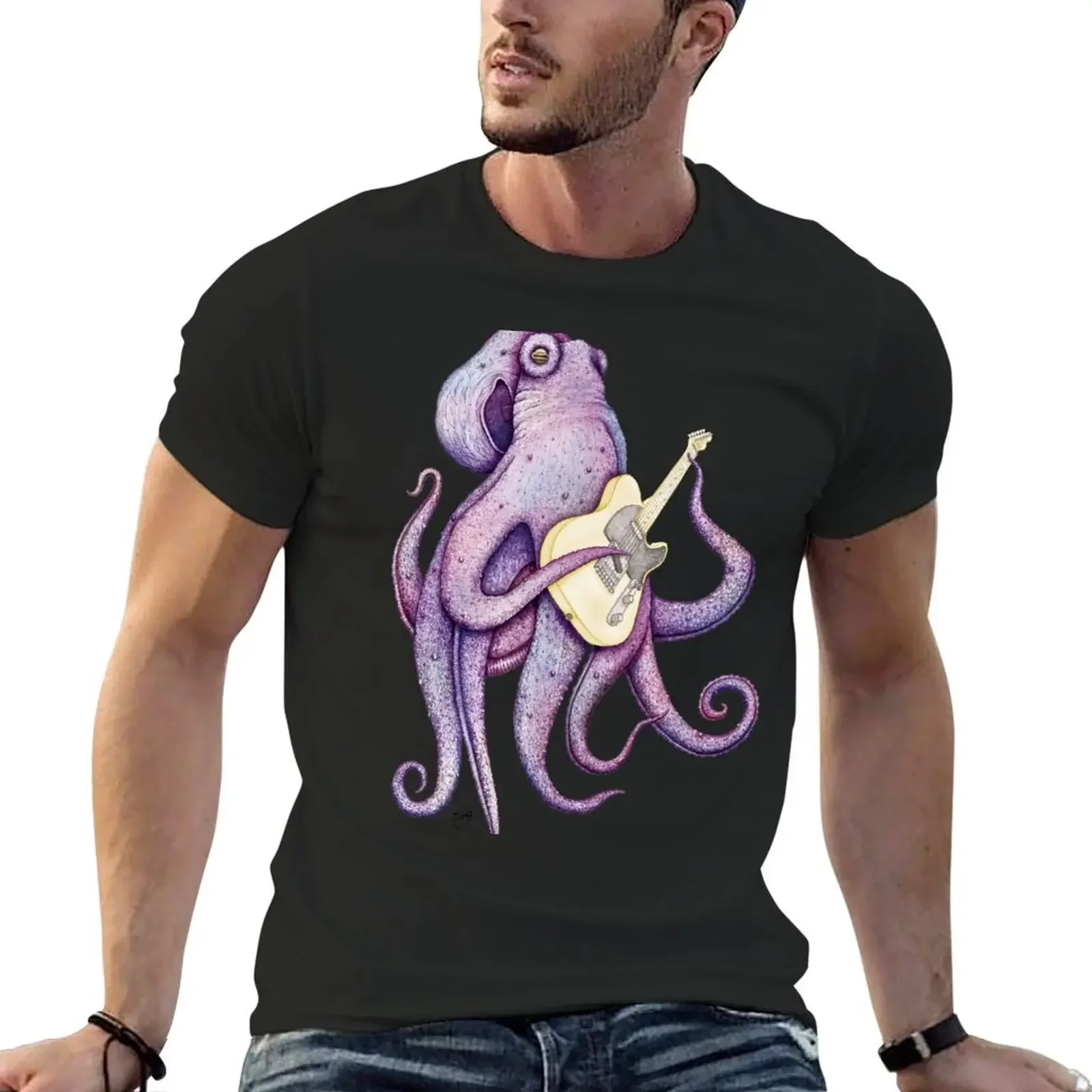 POLAH - the axe wielding Octopus (on black) T-Shirt anime tops tees customs design your own black t-shirts for men