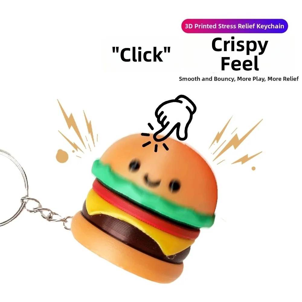 3D Printed Fidget Key Chain Lightweight Stress Relieve Click Press Fidget Food Shape Smooth Surface Keychain Fidget