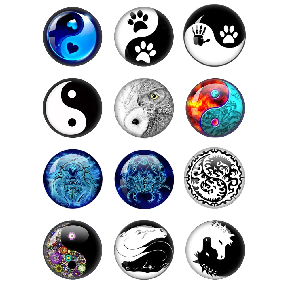 Yin Yang Tai Chi Sun And Moon Pattern 12mm-40mm Round Photo Glass Cabochon Demonstration Flat Back Production Picture Jewelry