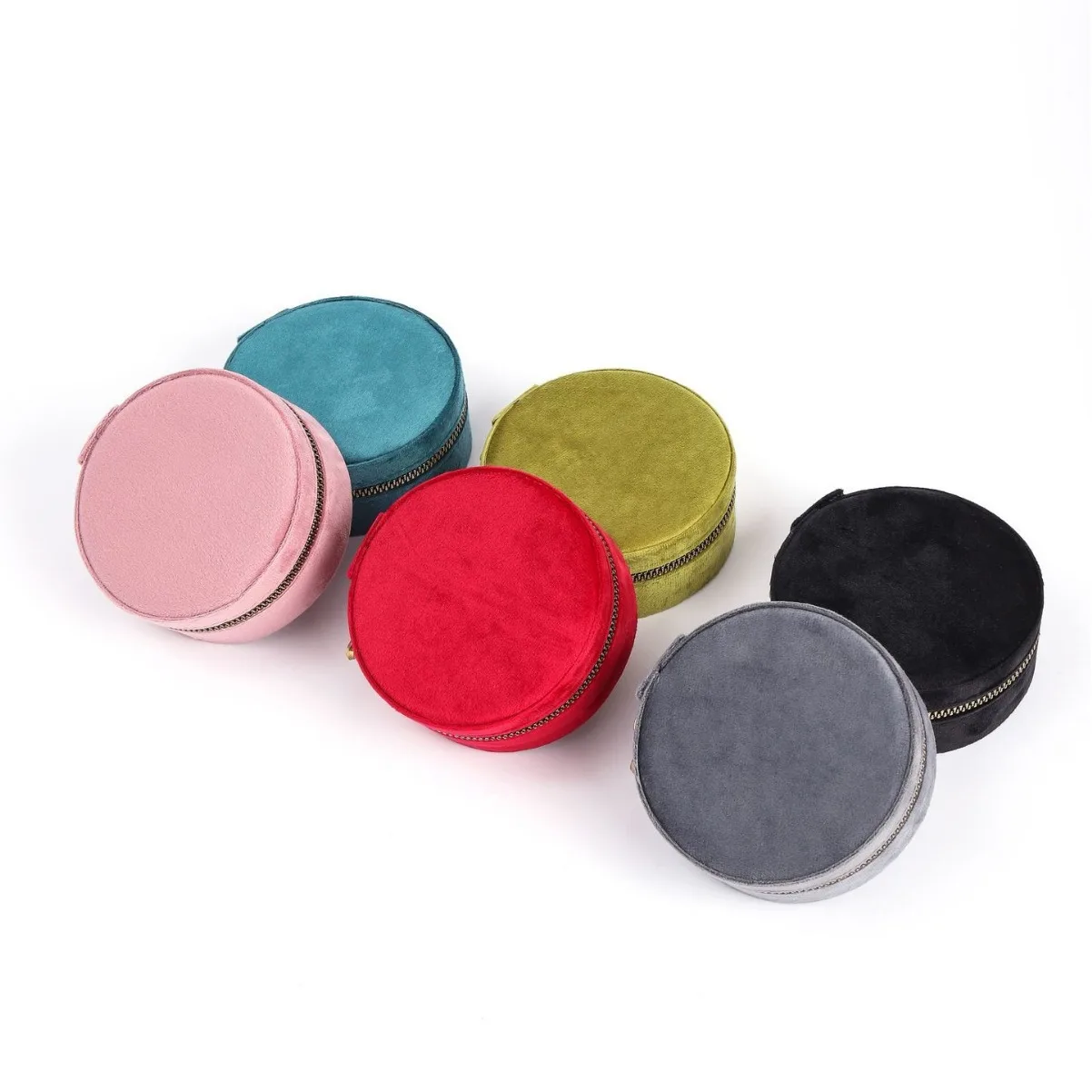 صندوق مجوهرات بسحاب مخملي مستدير. صندوق تخزين رائع. صندوق مجوهرات وأقراط وقلادة محمولة للسفر. صندوق تعبئة التخزين