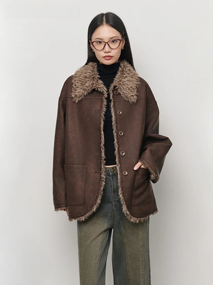 

Пальто Linemodrey из овечьей шерсти с двусторонним использованием, оверсайз, винтажный стиль, удлиненное, средней длины, зимняя верхняя одежда