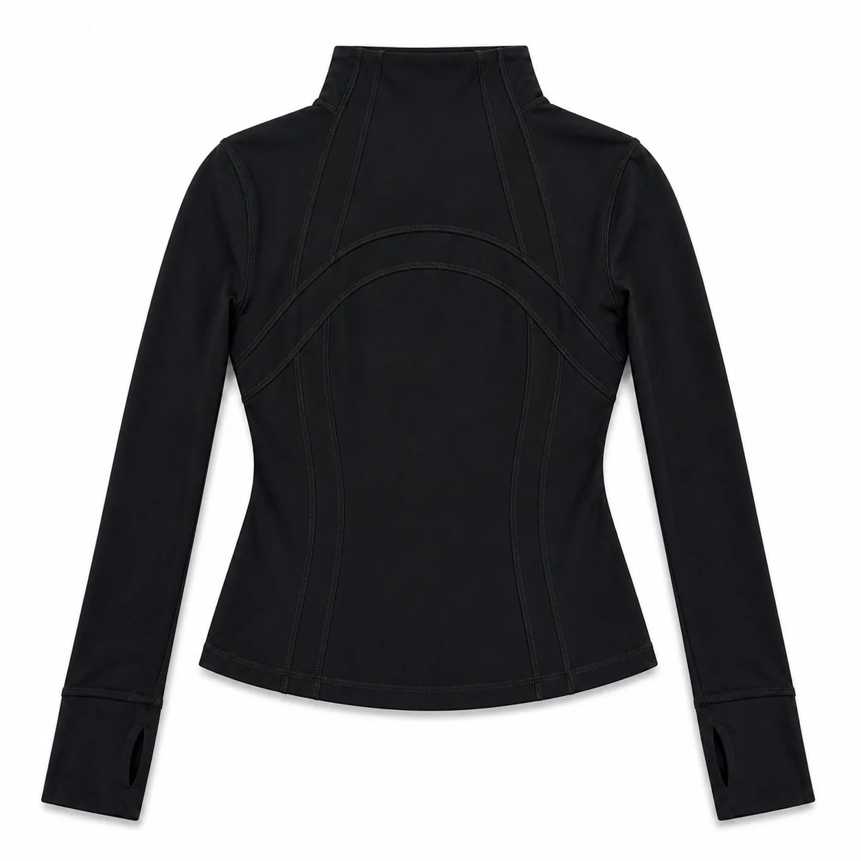 Women's Black Slim Fit Sports Jacket Full Zip Long Sleeve Running Yoga Top with Thumb Holes and Zipper Pockets